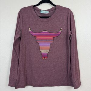 Southern Grace Southwestern Serape Cow Skull Bull Skull Long Sleeve Tee Tshirt S